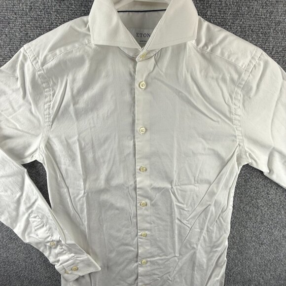 Eton Super Slim White Cotton Signature Twill 15 Button Up Long Sleeve Mens Shirt - Picture 1 of 14